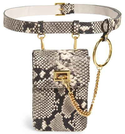 B-low The Belt Ari Python Embossed Leather Belt Bag In White/ Gold