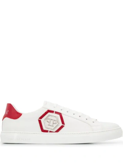 Philipp Plein Low-top Leather Sneakers With Logo In White