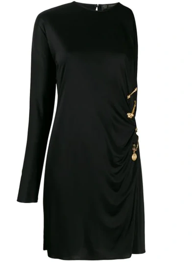 Versace Cocktail Dress With Medusa Safety Pin Details In Black