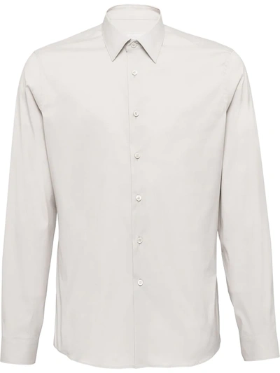 Prada Logo Slim Fit Cotton Shirt In White