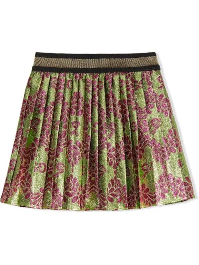 Gucci Baby Gg Flowers And Bow Lamé Jacquard Skirt In Pink