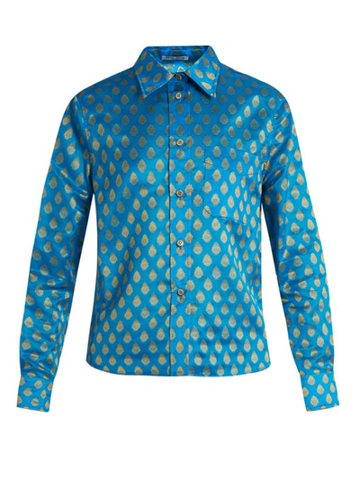 Miu Miu Point-collar Leaf-jacquard Shirt In Blue