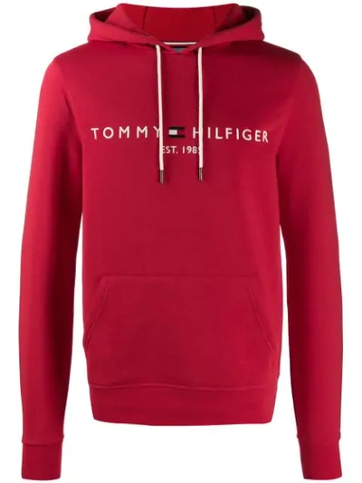 Tommy Hilfiger Embroidered Logo Hoodie In Red