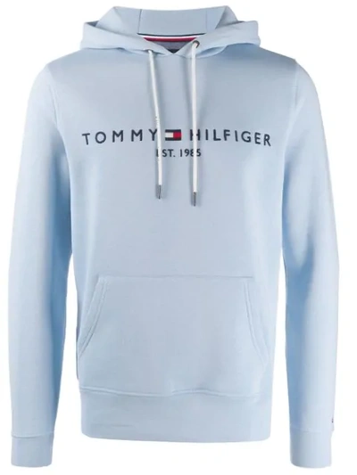 Tommy Hilfiger Embroidered Logo Hoodie In Blue