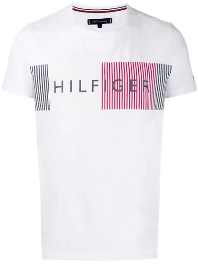 Tommy Hilfiger Striped Logo Print T In 100 Bright White