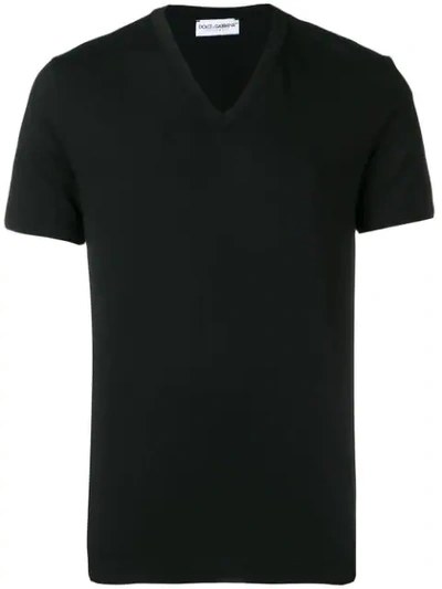 Dolce & Gabbana V-neck Logo Patch T-shirt In Black
