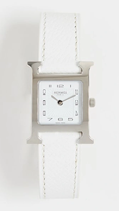 Pre-owned Hermes H Hour Watch In White/silver