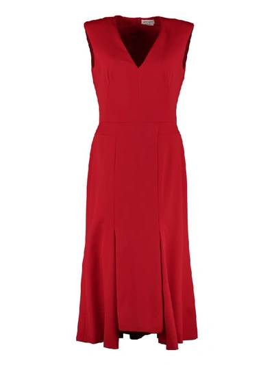 Alexander Mcqueen Virgin Wool Midi Dress In Red