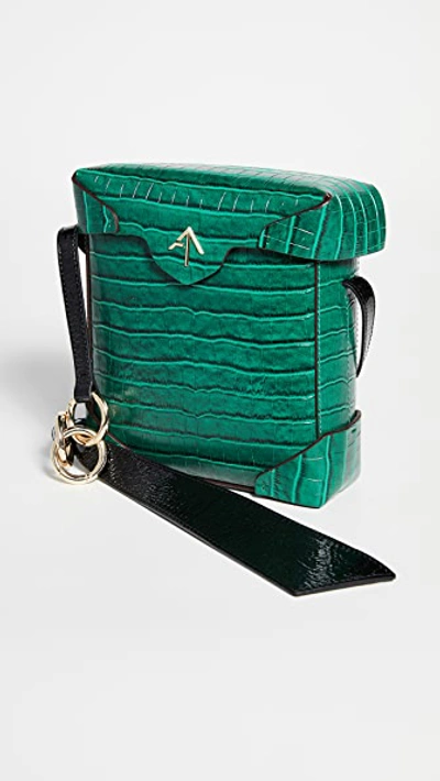 Manu Atelier Mini Pristine Croc-embossed Leather Box Bag In Green