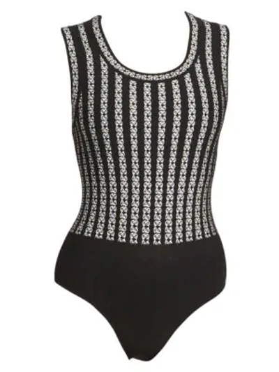 Alaïa Women's Plissé Twist Sleeveless Bodysuit In Black White