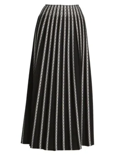 Alaïa Women's Plissé Striped Embroidered Maxi Skirt In Black White