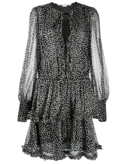 Stella Mccartney Polka Dot Tiered Stretch Silk Crepe Mini Dress In Black