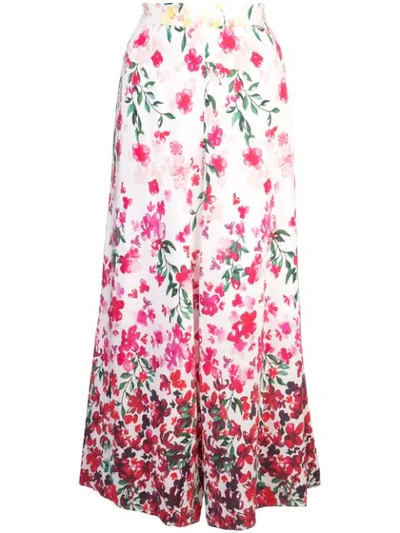 Marchesa Notte Floral Flared Trousers In White