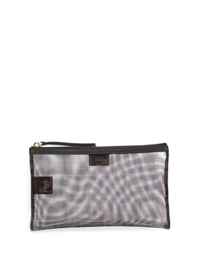 Fendi Ff Motif Mesh Pouch In F12pk Black Ebony