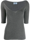 Prada Cashmere And Silk Short Sleeve Top In F031 Grigio