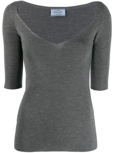 Prada Cashmere And Silk Short Sleeve Top In F031 Grigio