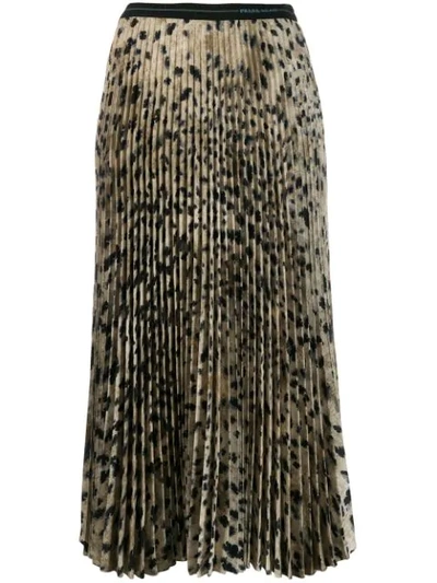 Prada Leopard-print Pleated Crepe Midi Skirt In Beige