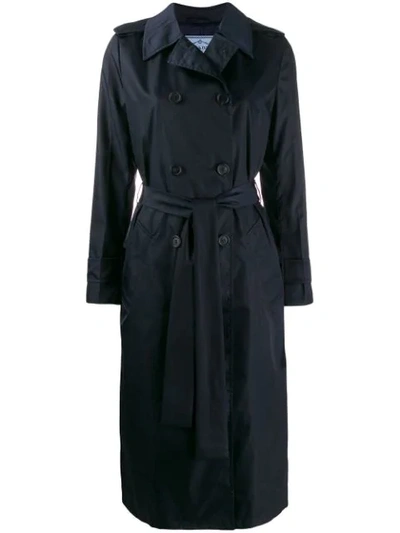 Prada Double-breasted Trench Coat In Blue