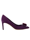 Ferragamo Pumps Zeri Suede D&eacute;collet&eacute; With Vara Double Bow In Blackberry Suede