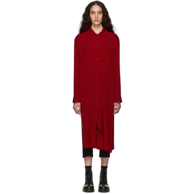 Y's Ys Red Drape Shirt Dress In 1 Red