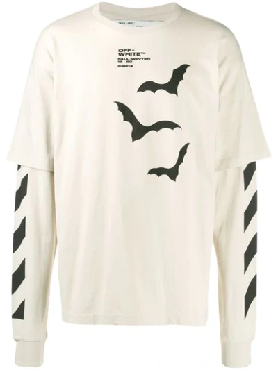 Off-white Diagonal Bats Double Sleeve T-shirt In Neutrals