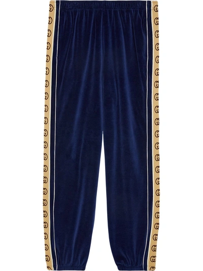 Gucci Gg-jacquard Cotton-chenille Track Pants In Blue