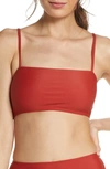 Something Navy Classic Ribbed Swim Bandeau Top In Red Ochre