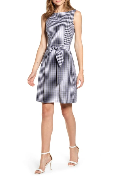 Anne Klein Gingham Fit & Flare Dress In Eclipse Combo