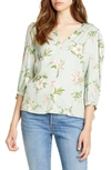 Rebecca Taylor Lita Floral Tie Sleeve Silk Blend Blouse In Mint