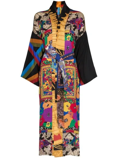 Rianna + Nina Floral Print Silk Kimono In Multicolour