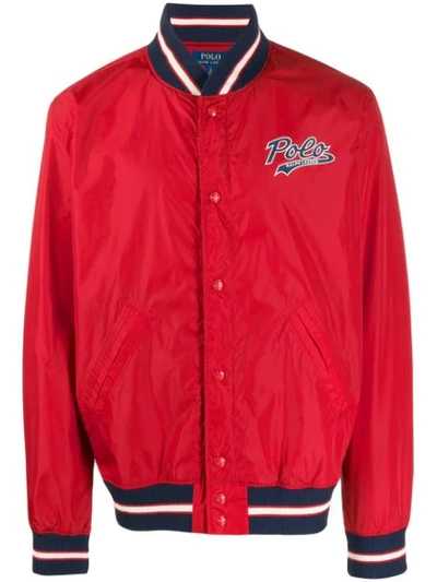 Polo Ralph Lauren Patch Button-up Bomber Jacket In Red