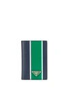 Prada Logo Plaque Card Holder In Blue