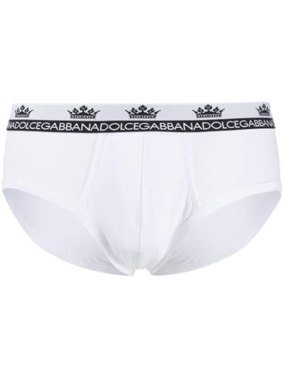 Dolce & Gabbana Contrasting Crown And Brand Logo Briefs In White