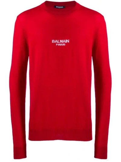 Balmain Logo Knitted Jumper In Red