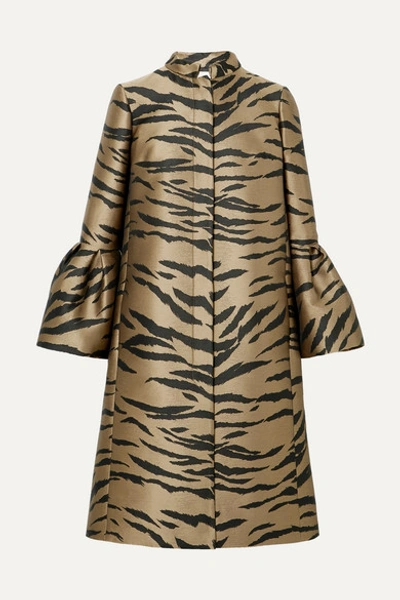 Carolina Herrera Flare Sleeve Tiger Print Cape Coat In Brown