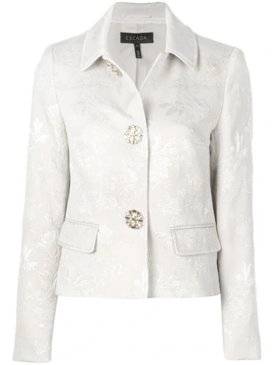 Escada Metallic Jacquard Jewel-snap Shirt Jacket In Neutrals