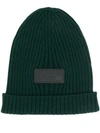 Prada Knitted Logo Hat In Green