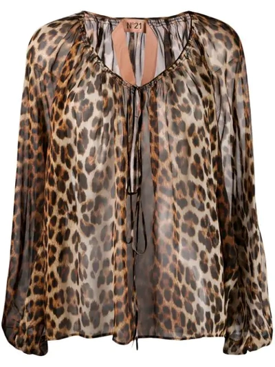 N°21 Bluse Mit Leoparden-print In Brown | ModeSens