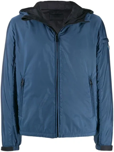 Prada Logo-appliquéd Nylon Hooded Jacket In Blue