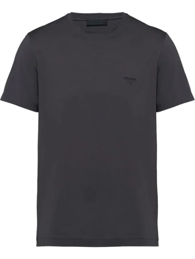 Prada Slim-fit Logo-embroidered Stretch Cotton-jersey T-shirt In Grey