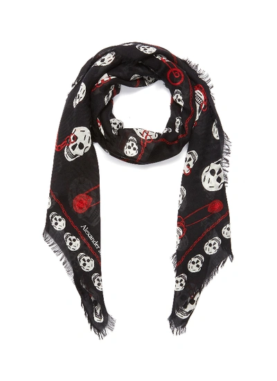 Alexander Mcqueen Pinned Multiskull Modal-wool Scarf In Black