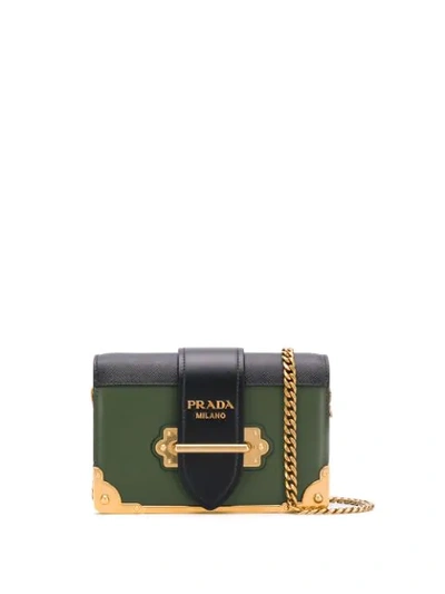 Prada Cahier Small Two-tone Leather Shoulder Bag In Green