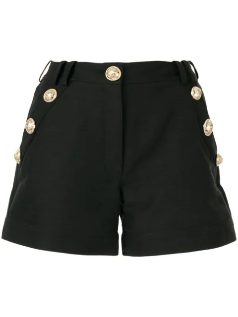Balmain Button-embellished Cotton-faille Shorts In Black | ModeSens