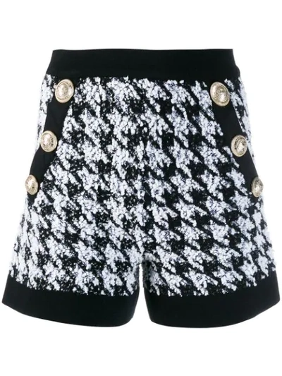 Balmain Button-embellished Houndstooth Bouclé-tweed Shorts In White