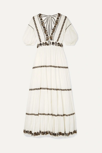 Ulla Johnson Alma Sequined Embroidered Crinkled Cotton-voile Maxi Dress In White