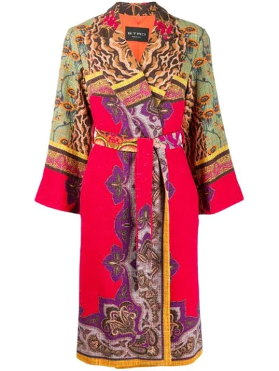 Etro Belted Cotton-blend Jacquard Coat In Print