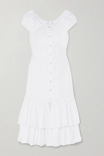 Caroline Constas Lyla Tiered Cotton-blend Midi Dress In White