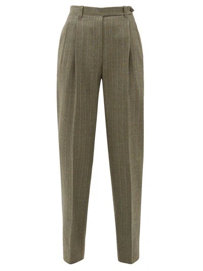 Giuliva Heritage Collection Cornelia Pinstriped Wool Tapered Pants In Dark Green