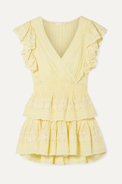 Loveshackfancy Gwen Ruffled Lace-trimmed Broderie Anglaise Cotton Mini Dress In Pastel Yellow