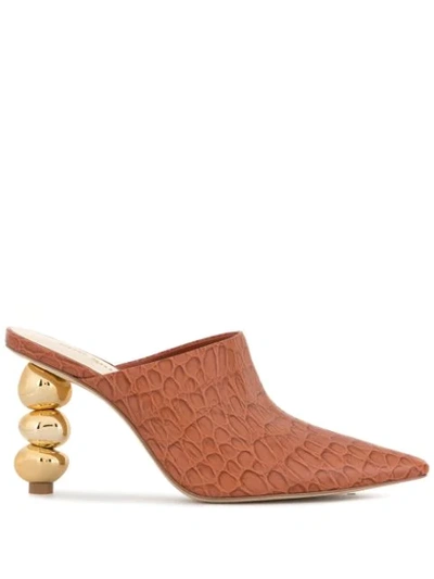 Cult Gaia Penelope Croc-effect Leather Mules In Spice